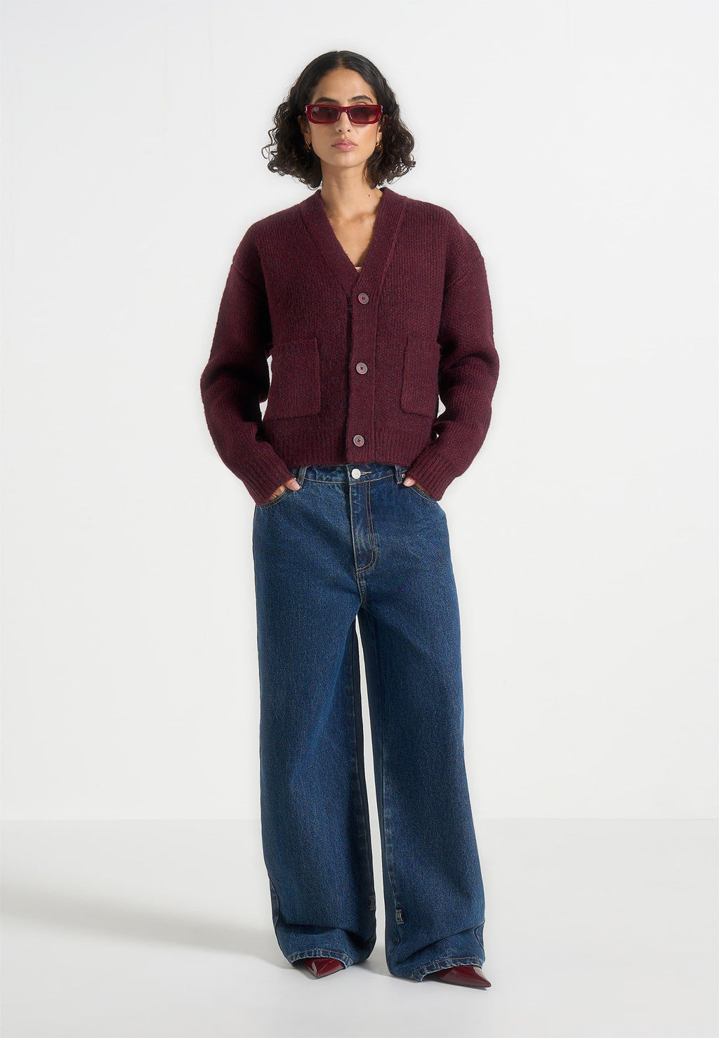 Charlie - Unisex Knitted Cardigan - Wine Red