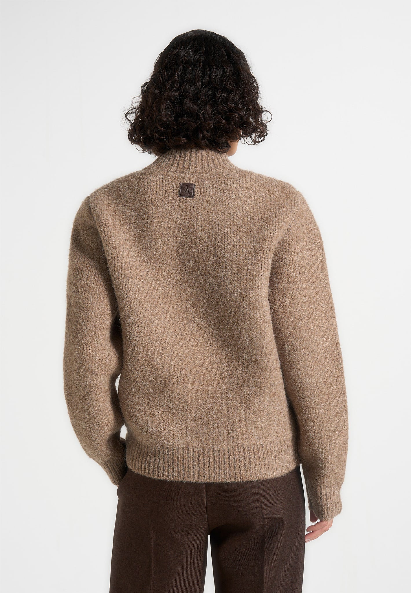 Dani - Unisex Asymmetric Brushed Knit Cardigan - Taupe