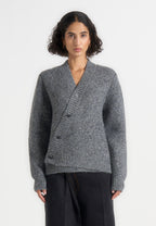 Dani - Unisex Asymmetric Brushed Knit Cardigan - Grey