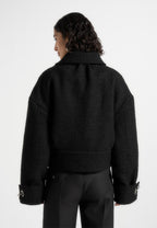 Naela - Boxy Tweed Jacket With Cuff Detail - Black