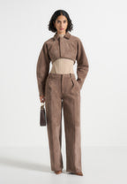 Elya - Suede Super Cropped Jacket - Taupe