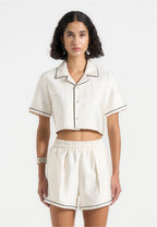 Maude - Satin Cropped Shirt with Piping - Off White
