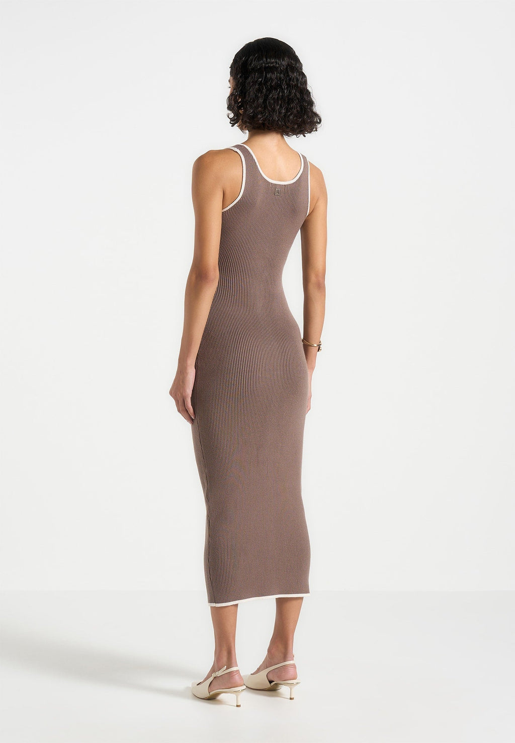 Daphne - Rib Knit Contrast Midaxi Dress - Brown/Cream