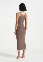 Daphne - Rib Knit Contrast Midaxi Dress - Brown/Cream