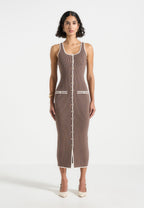 Daphne - Rib Knit Contrast Midaxi Dress - Brown/Cream