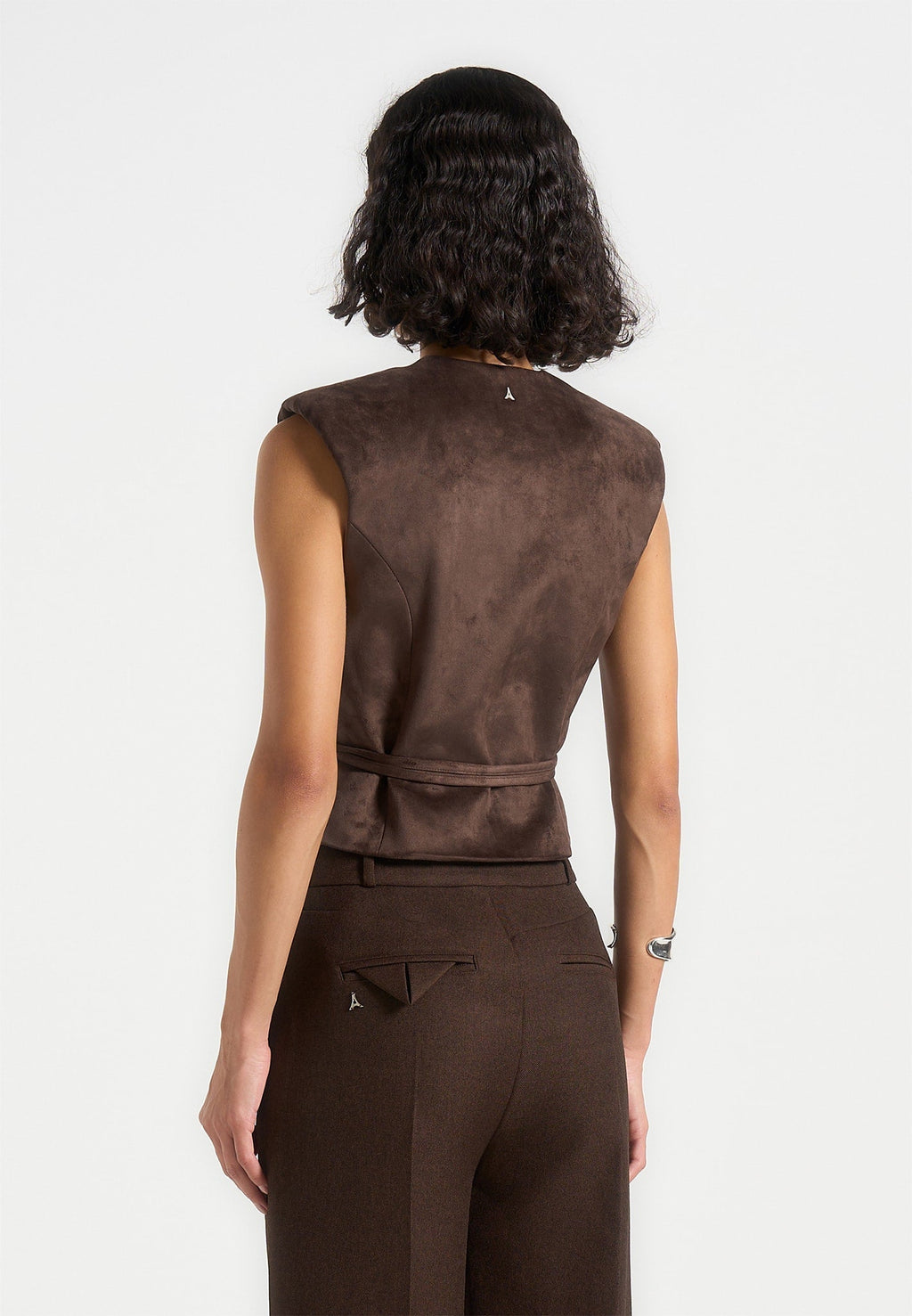 Jeanne - Suede Wrap Waistcoat with Belt - Brown