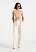 Jeanne - Suede Wrap Waistcoat with Belt - Taupe