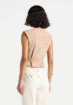 Jeanne - Suede Wrap Waistcoat with Belt - Taupe
