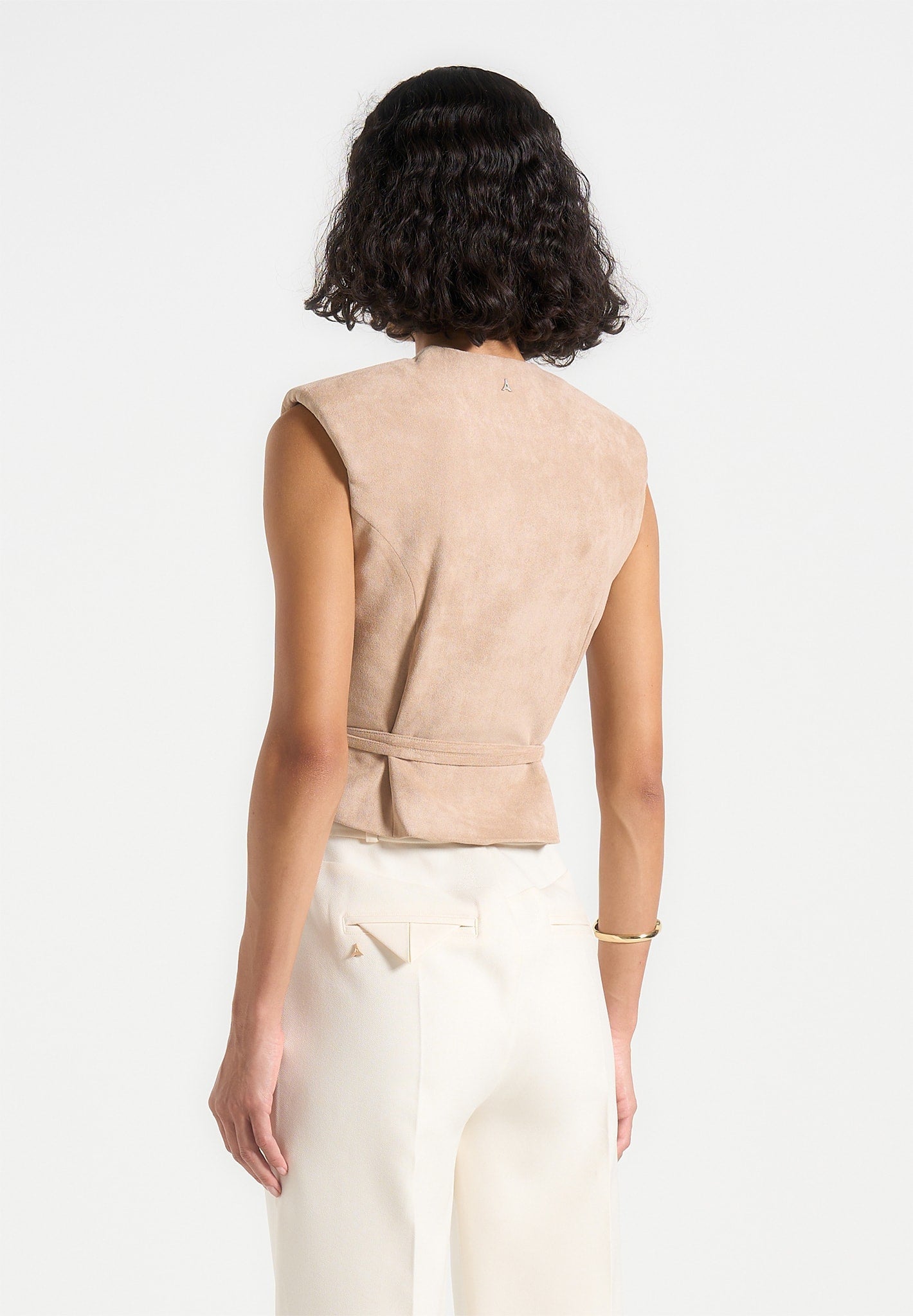 Jeanne - Suede Wrap Waistcoat with Belt - Taupe