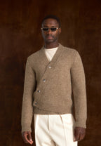 Dani - Unisex Asymmetric Brushed Knit Cardigan - Taupe
