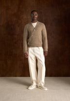 Dani - Unisex Asymmetric Brushed Knit Cardigan - Taupe