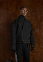 Mika - Unisex Tailored Double Breasted Jacket With Contrast Stitch - Black