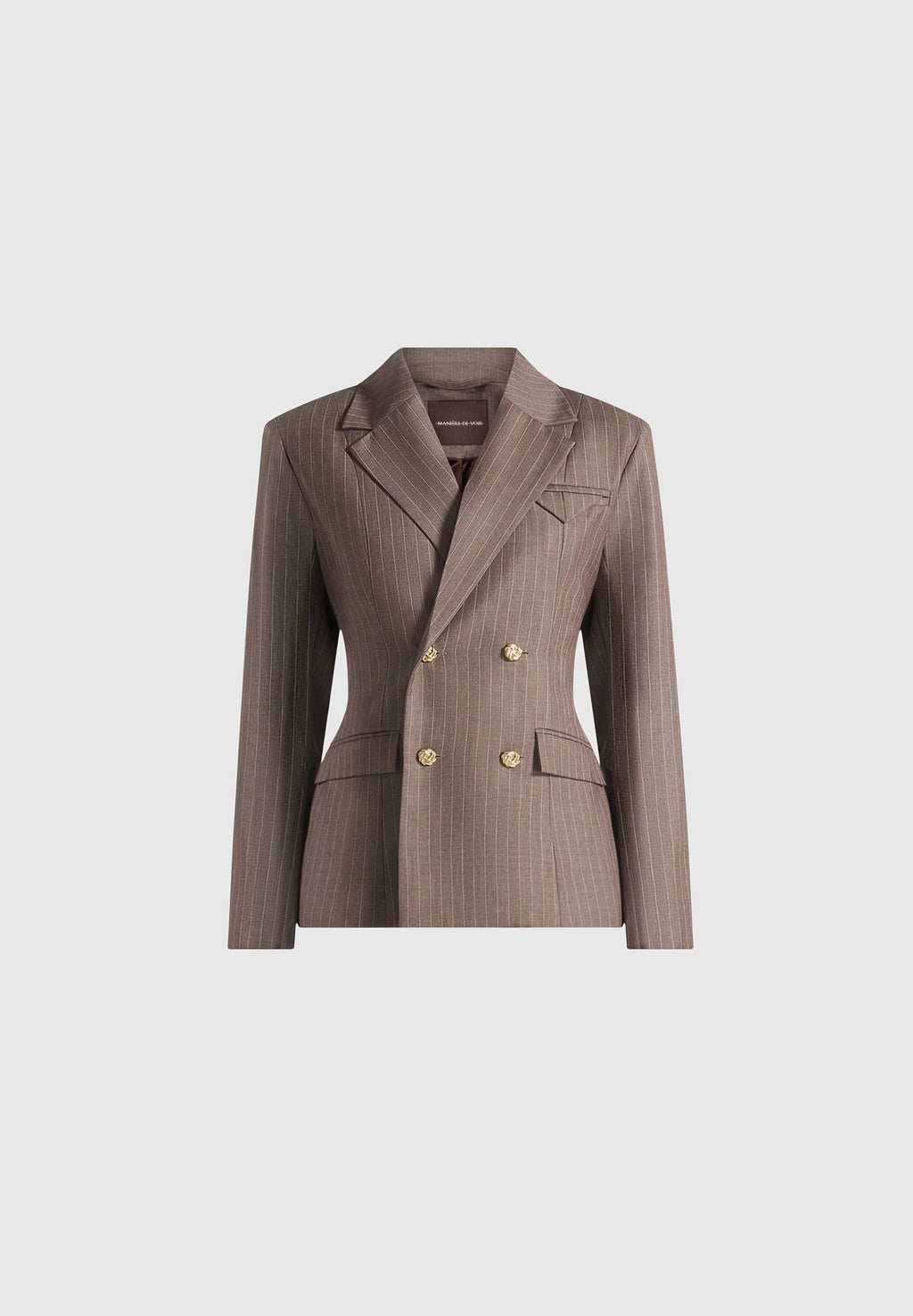 Maia - Pinstripe Double Breasted Blazer - Taupe