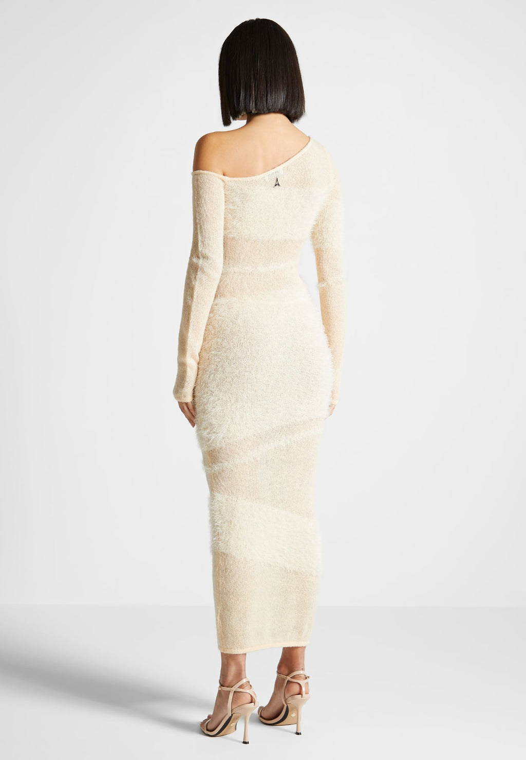Off Shoulder Knitted Maxi Dress - Beige