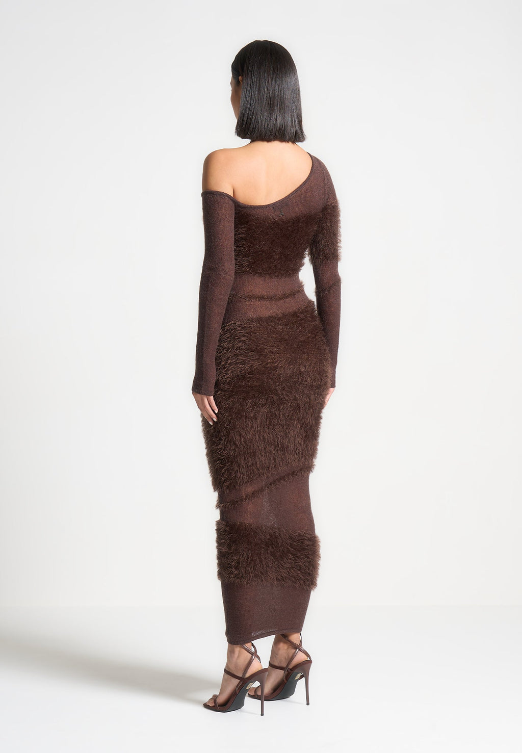 Off Shoulder Knitted Maxi Dress - Brown