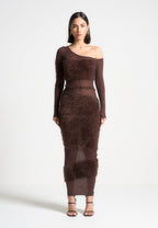 Off Shoulder Knitted Maxi Dress - Brown