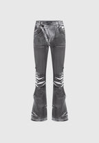 Oil Print Tacked Fit and Flare Jeans - White/Grey