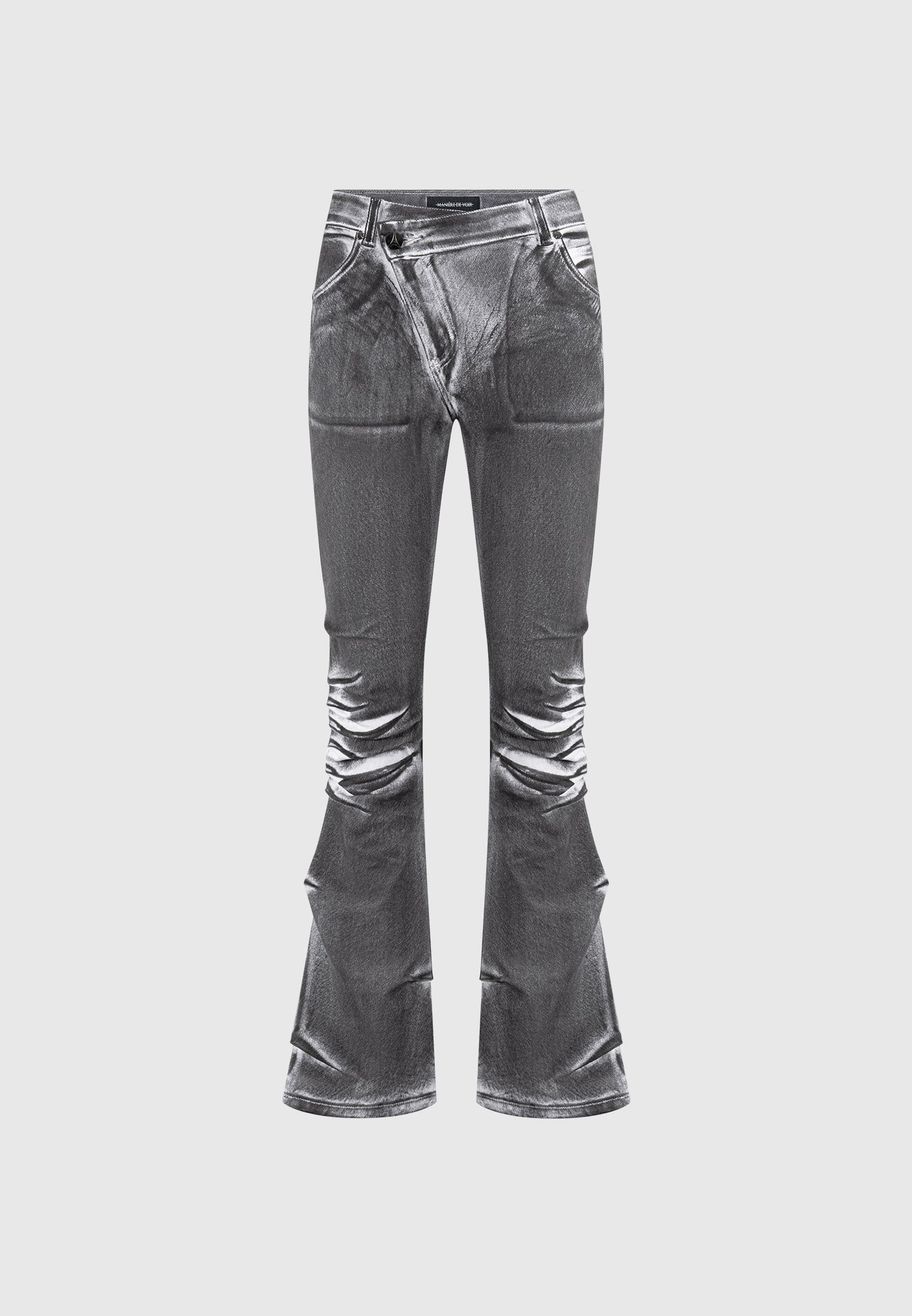 Oil Print Tacked Fit and Flare Jeans - White/Grey