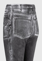 Oil Print Tacked Fit and Flare Jeans - White/Grey