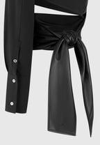 Coralie - One Sleeve Leather Wrap Top - Black