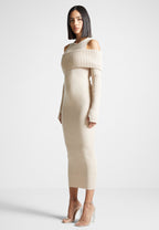 Overlay Knitted Midaxi Dress - Beige