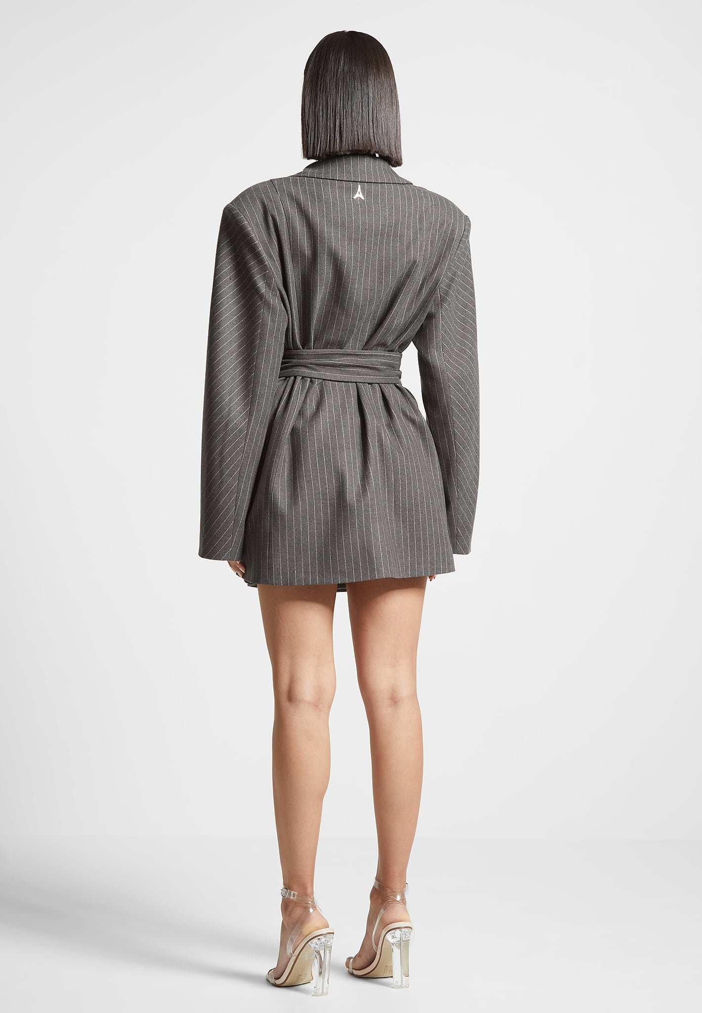Oversized Pinstripe Blazer Dress - Grey