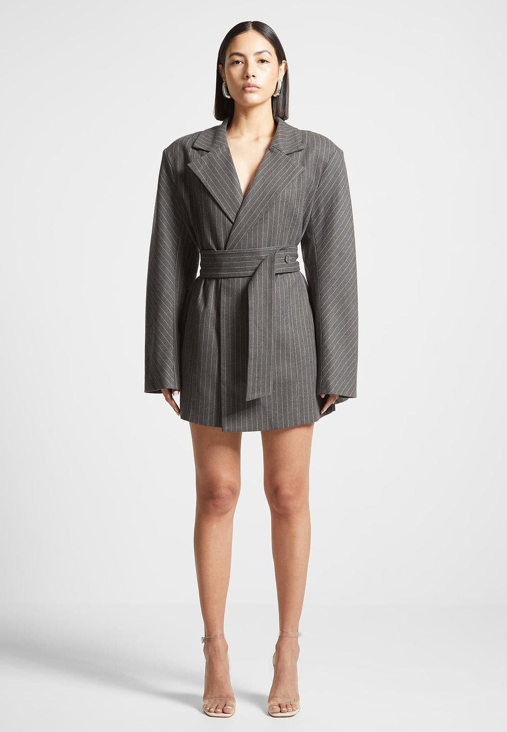 Oversized Pinstripe Blazer Dress - Grey