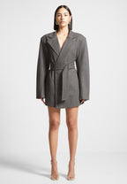 Oversized Pinstripe Blazer Dress - Grey