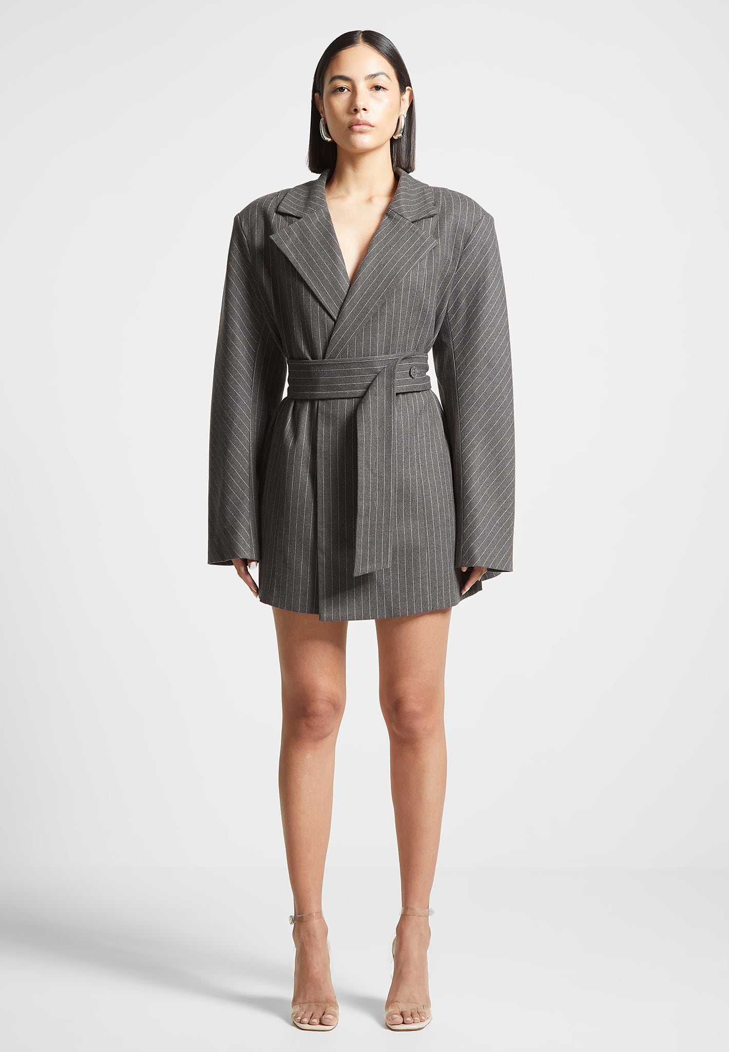 Oversized Pinstripe Blazer Dress - Grey