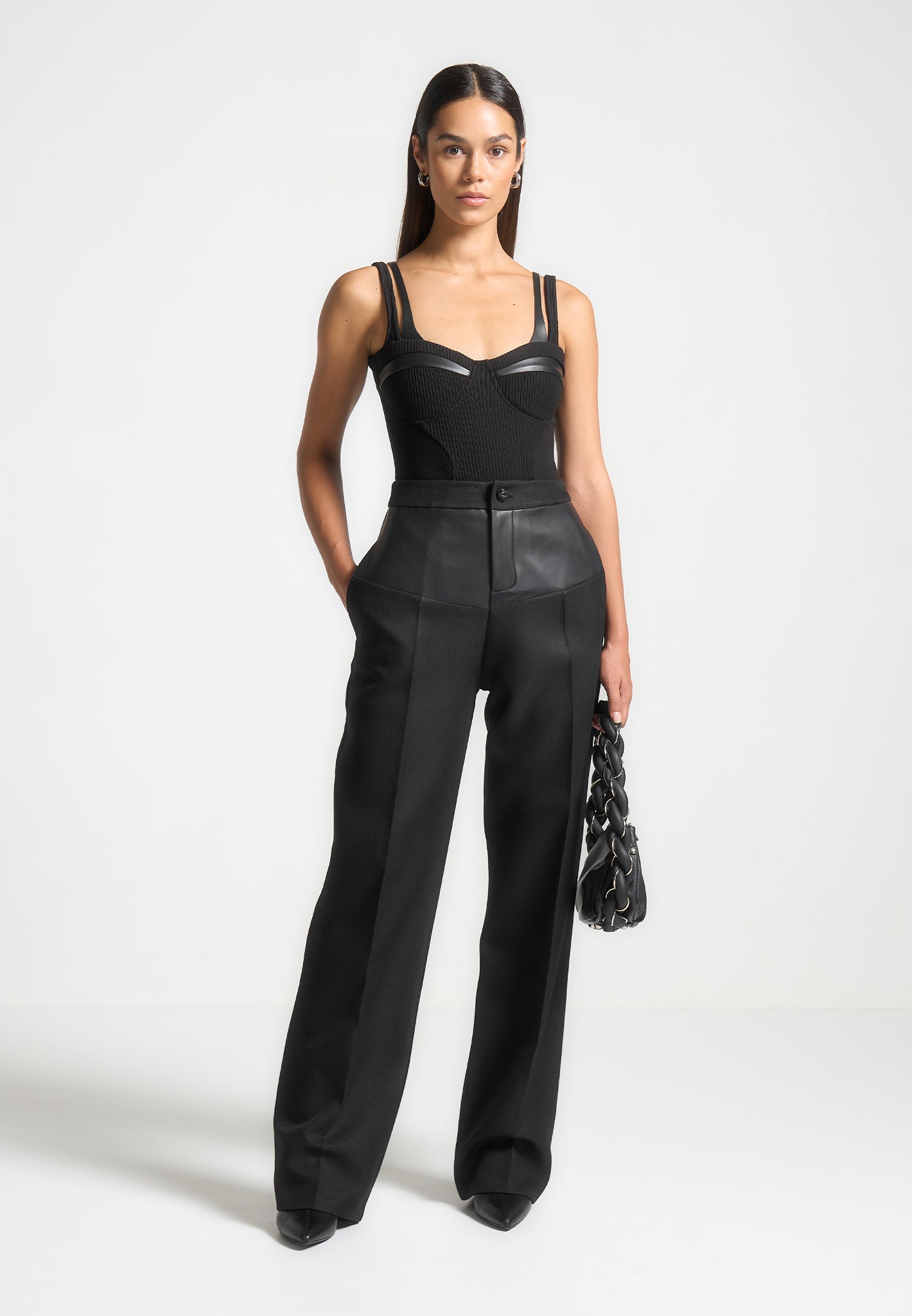 Twin Strap Ribbed Bodysuit - Black