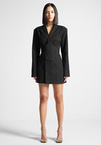 Pinstripe Blazer Dress with Reversible Corset - Black