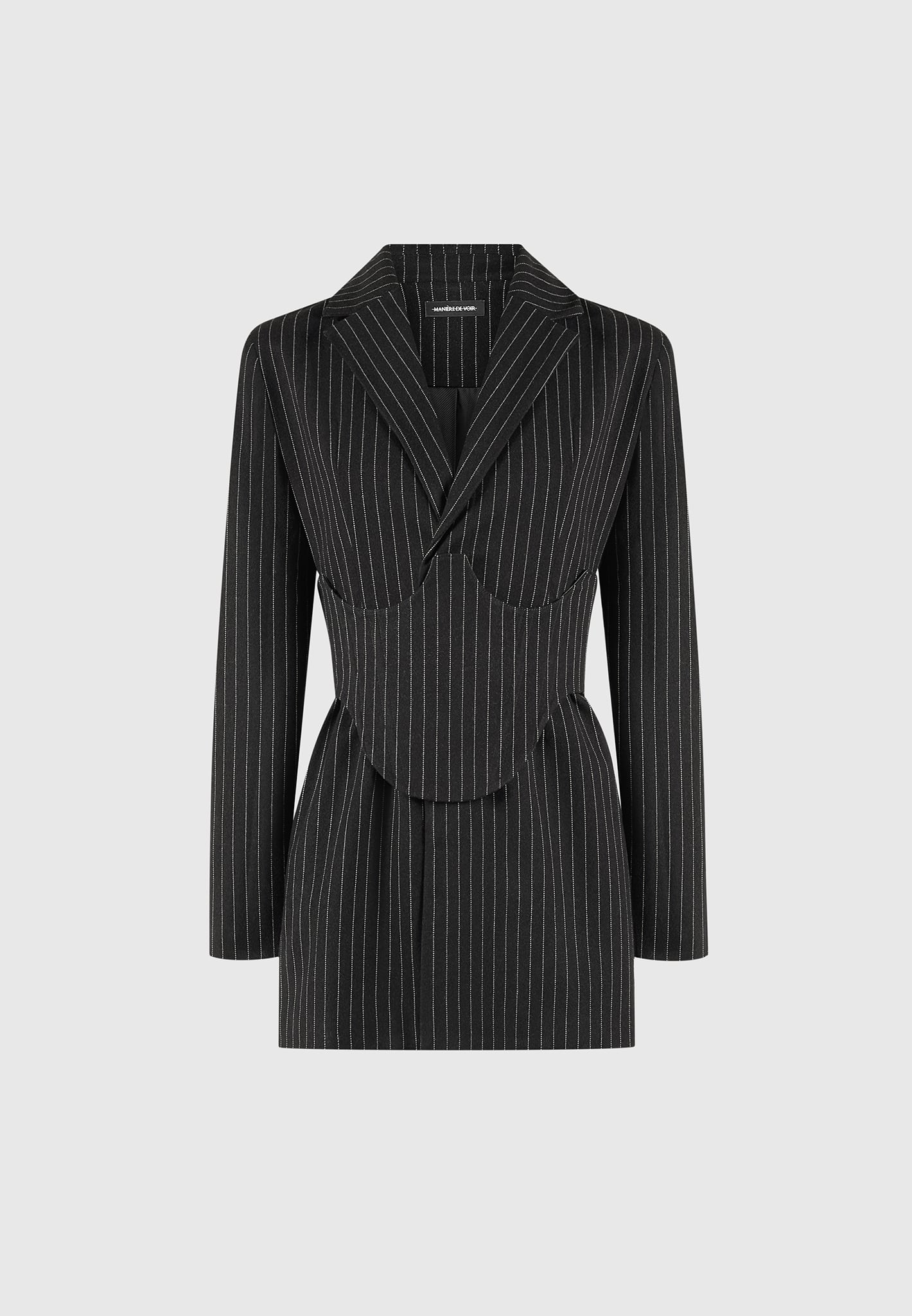 Pinstripe Blazer Dress with Reversible Corset - Black