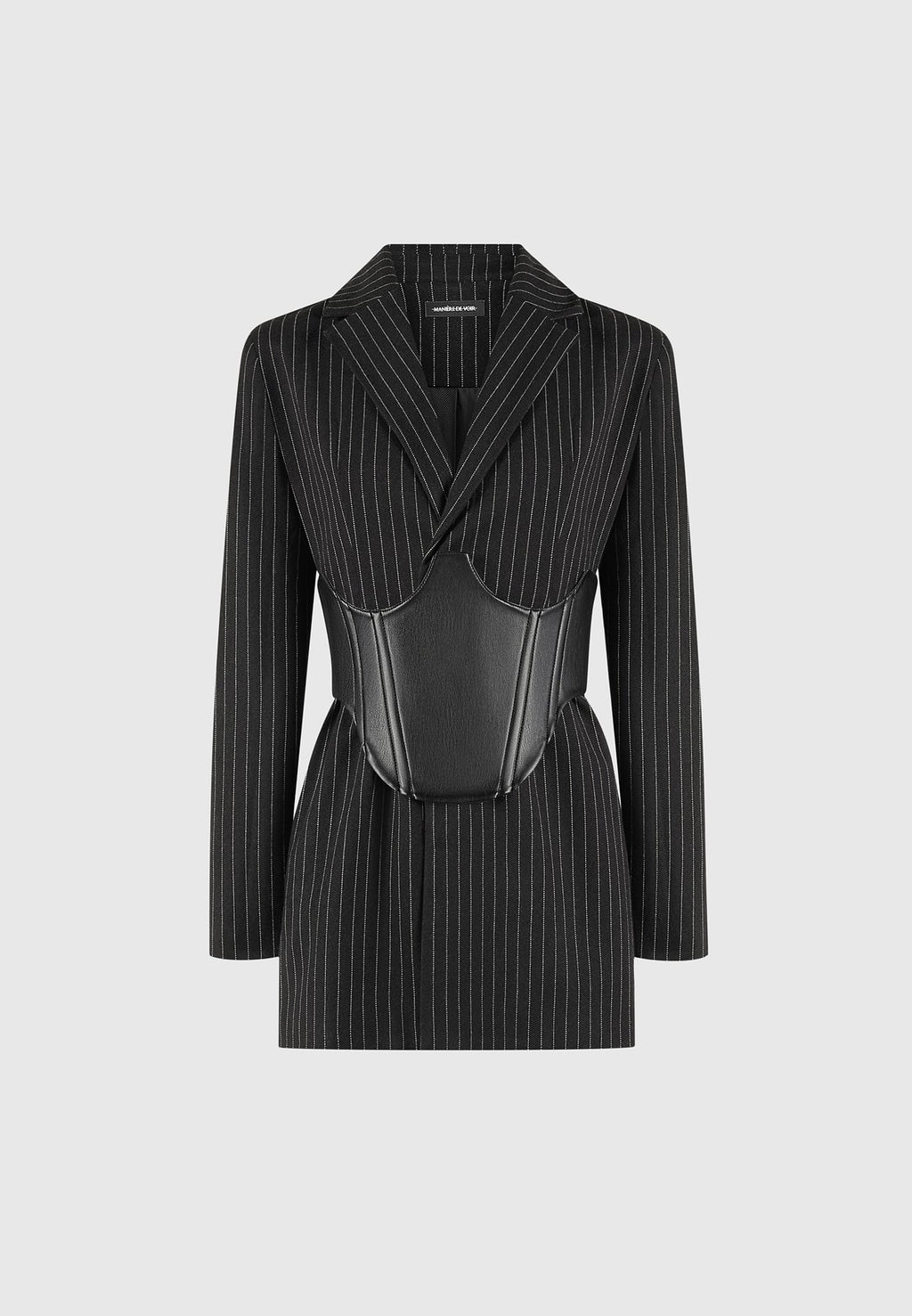 Pinstripe Blazer Dress with Reversible Corset - Black