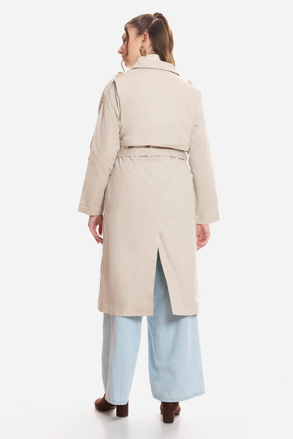 Oona|100% Cotton Belted Long Trench Coat