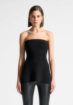 Rib Knit Longline Bandeau Top - Black