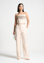 Cora - Satin Pintuck Bandeau Corset Top - Champagne