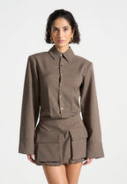 Laure - Cargo Shirt Mini Dress - Dark Taupe