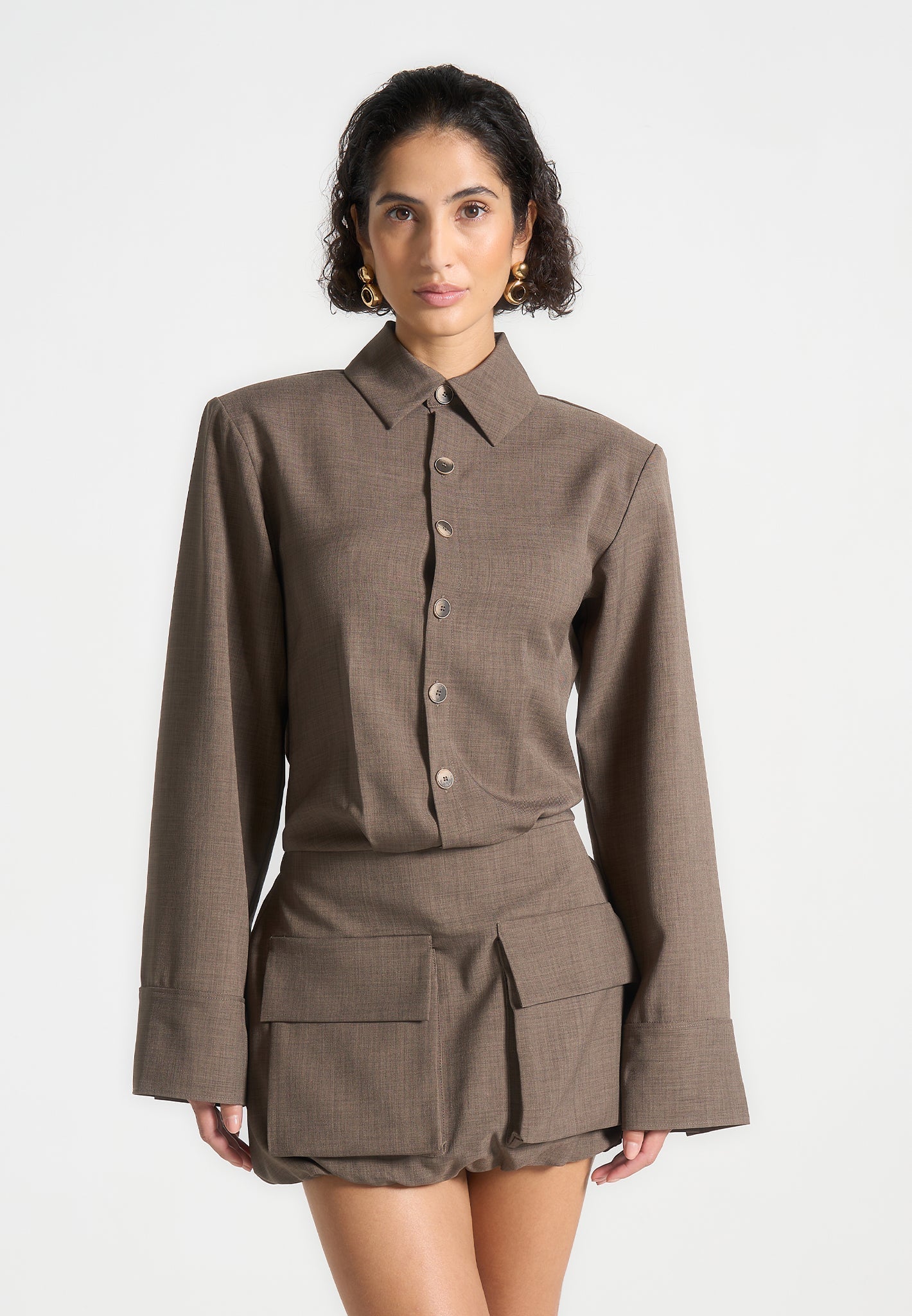 Laure - Cargo Shirt Mini Dress - Dark Taupe