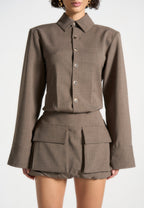 Laure - Cargo Shirt Mini Dress - Dark Taupe
