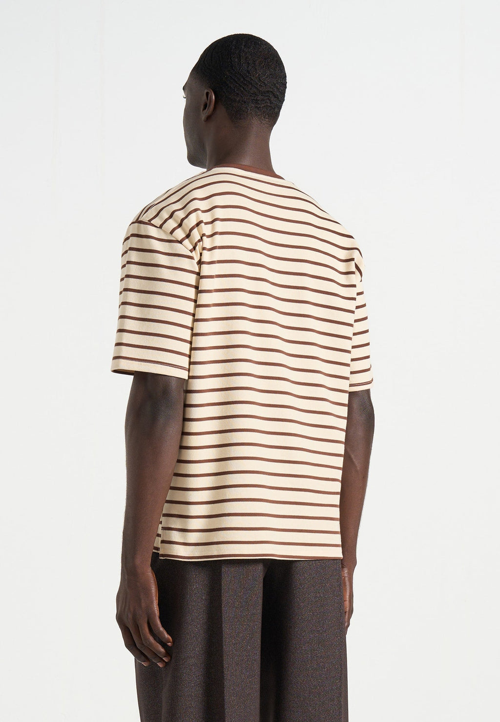 Riley - Unisex Striped Relaxed Fit Cotton T-Shirt - Cream/Brown