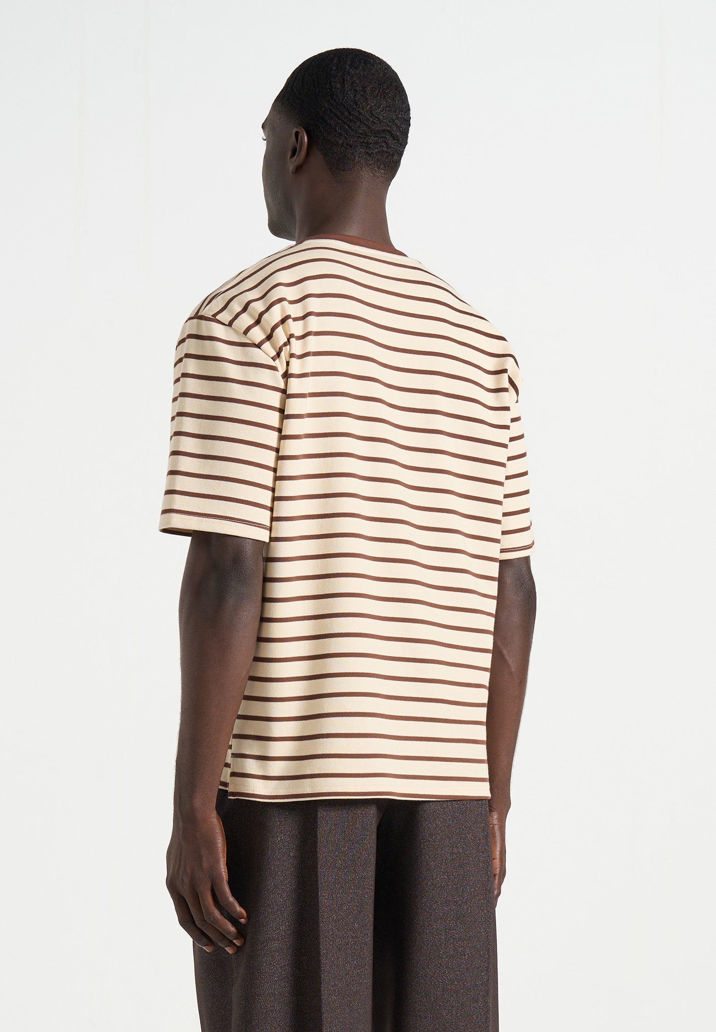 Riley - Unisex Striped Relaxed Fit Cotton T-Shirt - Cream/Brown