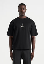 TS008 - Unisex Floral Eiffel Cotton T-Shirt - Black