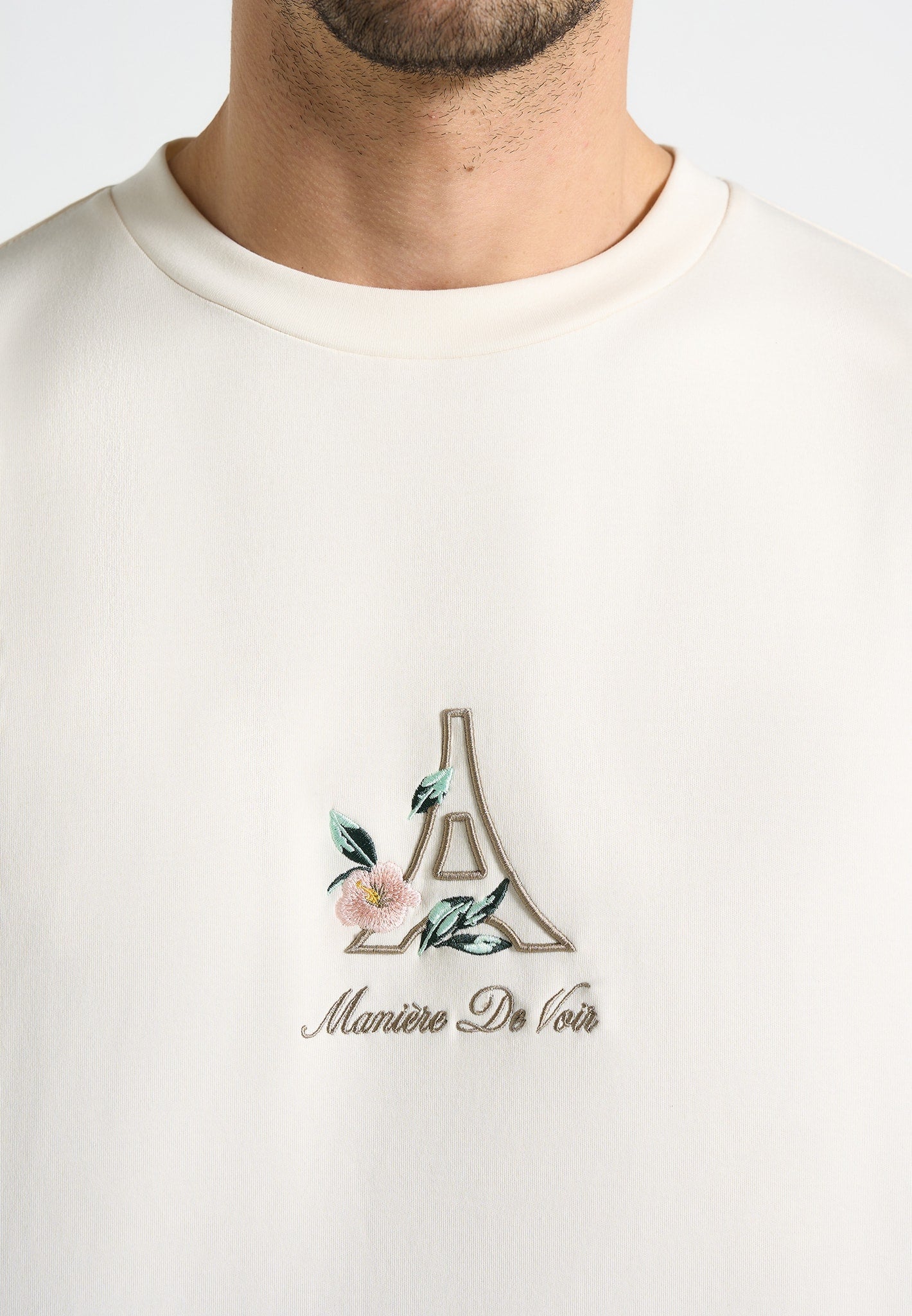 TS008 - Unisex Floral Eiffel Cotton T-Shirt - Cream