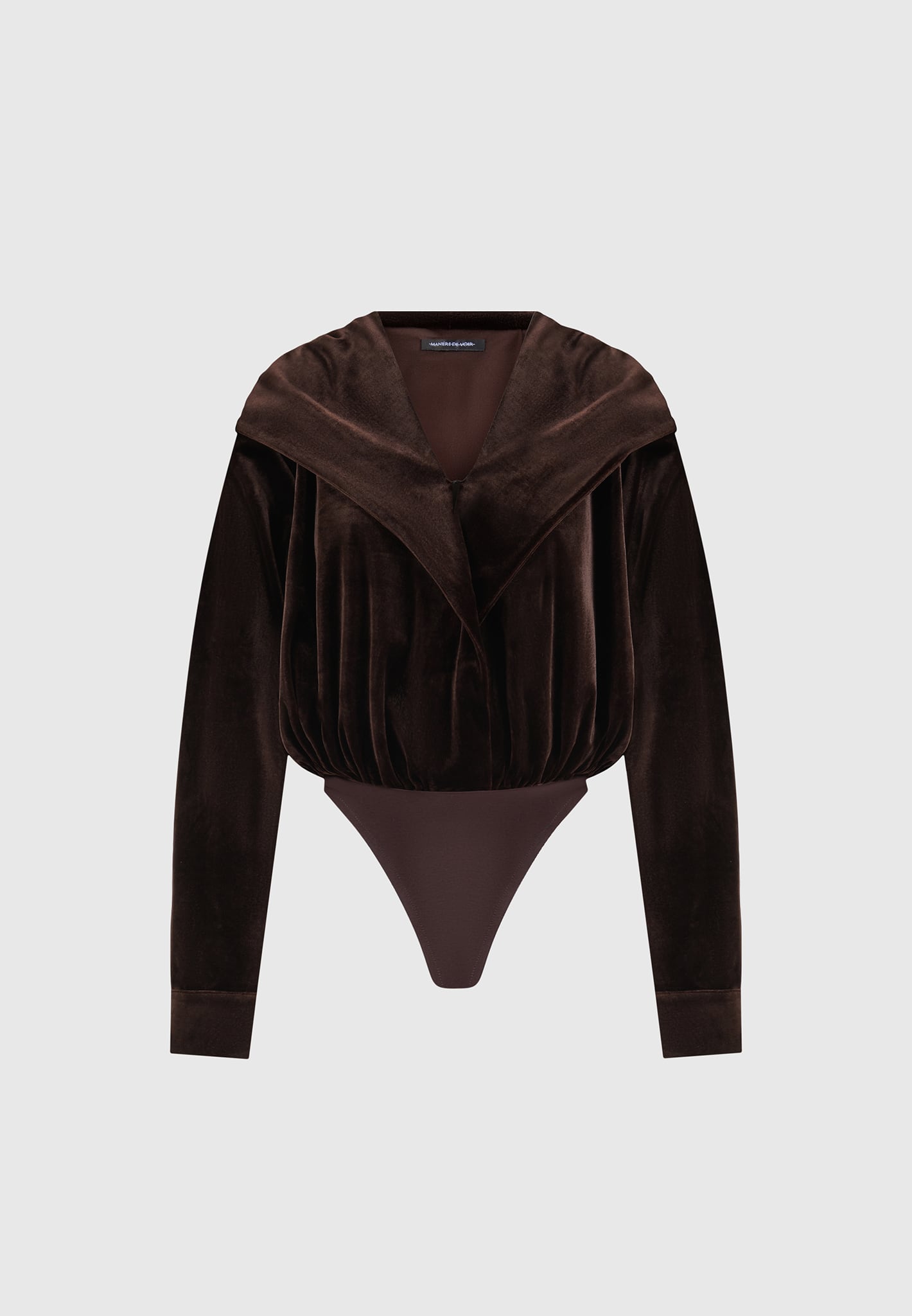 Velour Hooded Bodysuit - Brown