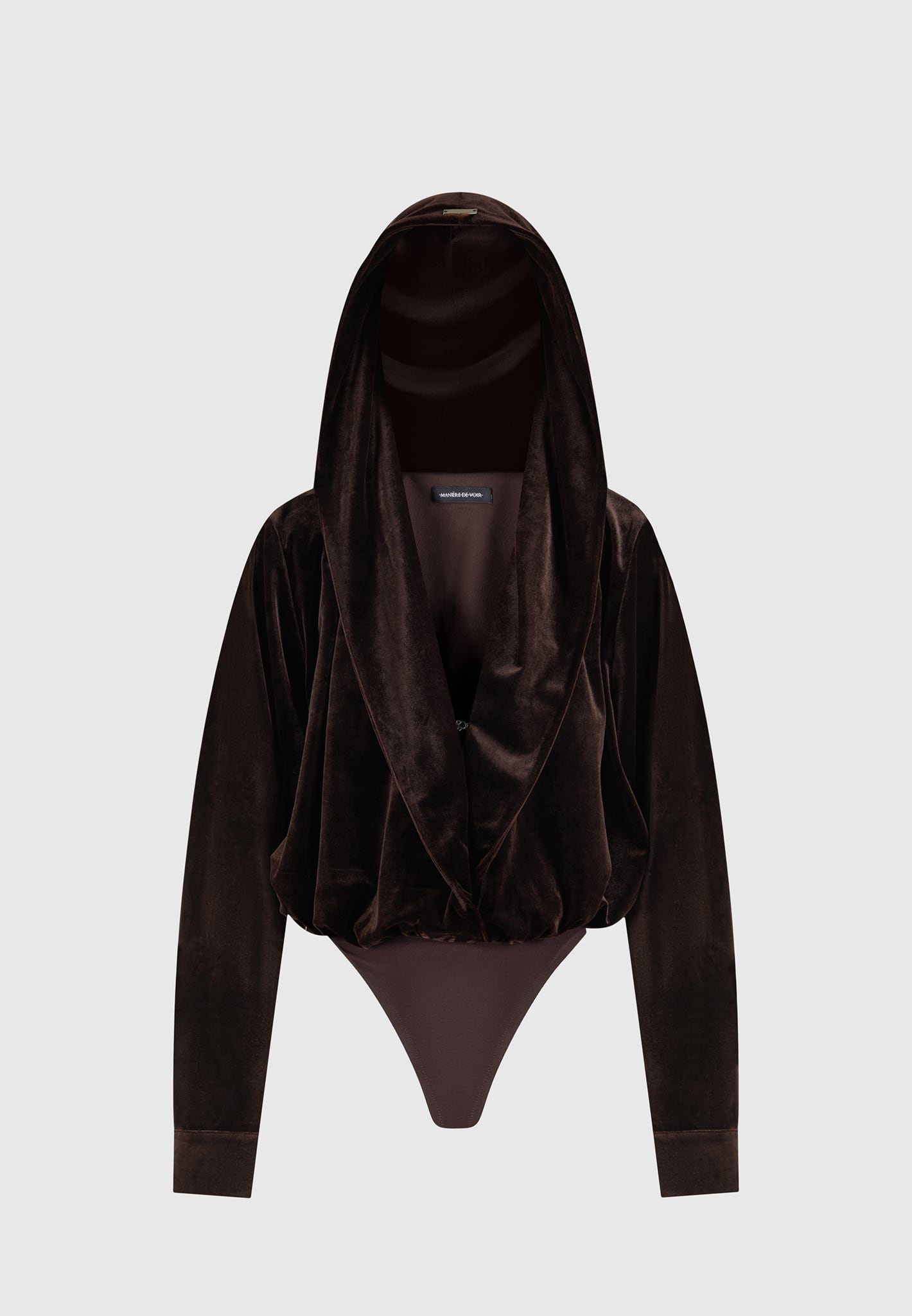 Velour Hooded Bodysuit - Brown