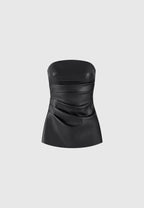 Laurena - Leather Tacked Longline Bandeau Top - Black