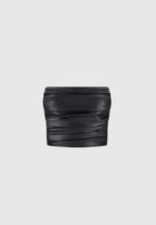 Pleated Bandeau Leather Corset Top - Black