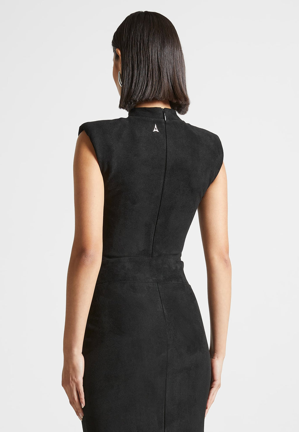 Suede Wide Shoulder High Leg Bodysuit - Black
