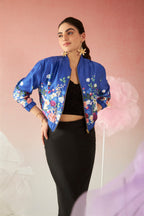 Margot|Satin Classy Floral Print Bomber Jacket