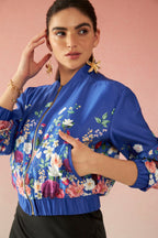 Margot|Satin Classy Floral Print Bomber Jacket